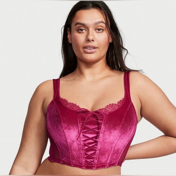 Victoria’s Secret Dream Angels Velvet Lace Up Corset in Clarnet Red, size S, NWT - Picture 1 of 10